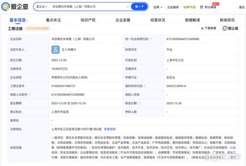 本田在華加速布局 上海新設(shè)摩托車銷售公司，注冊(cè)資本1.96億元聚焦國內(nèi)貿(mào)易代理